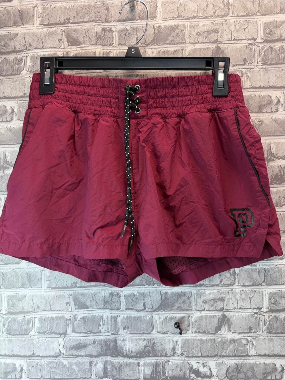 Women's PINK Maroon Athletic Shorts with Drawstring